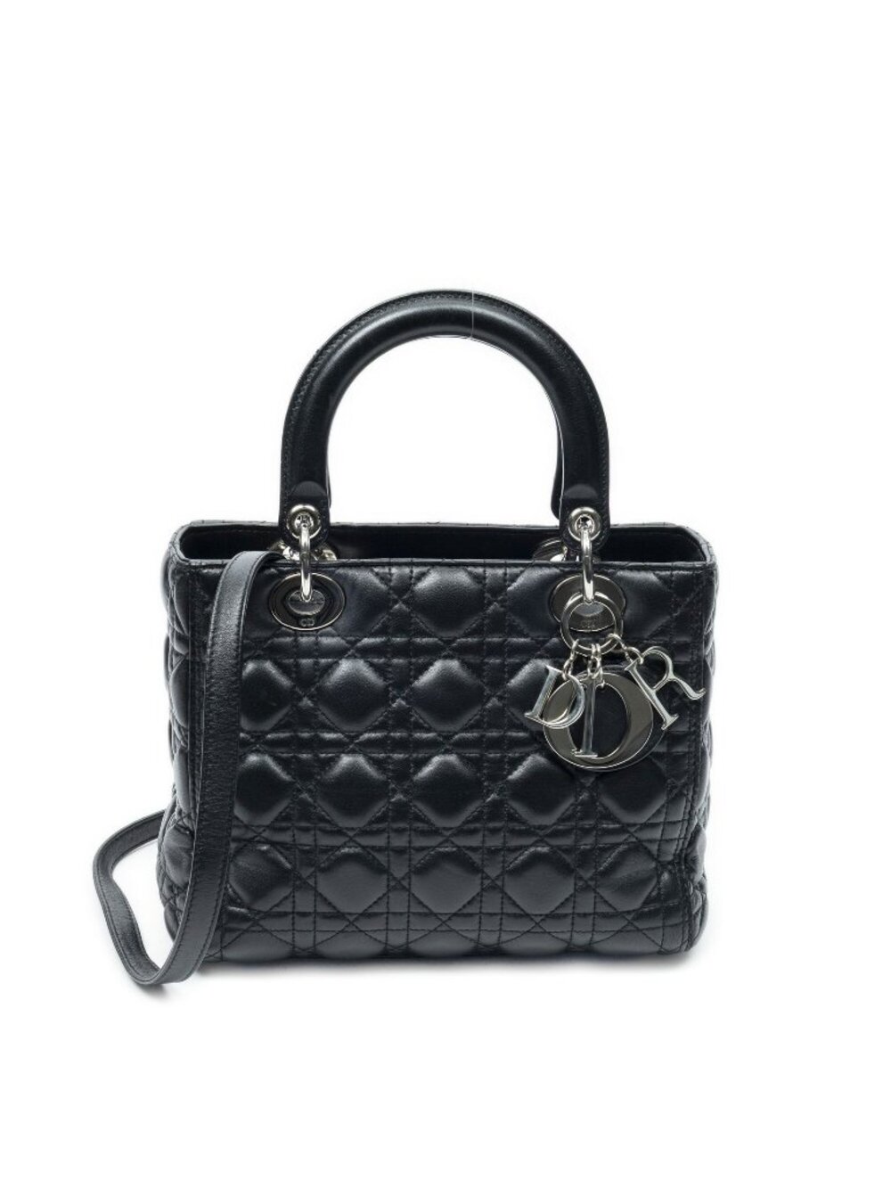 Dior Medium Lady Dior Zip Black Kanaj Lambskin Leather Handbag